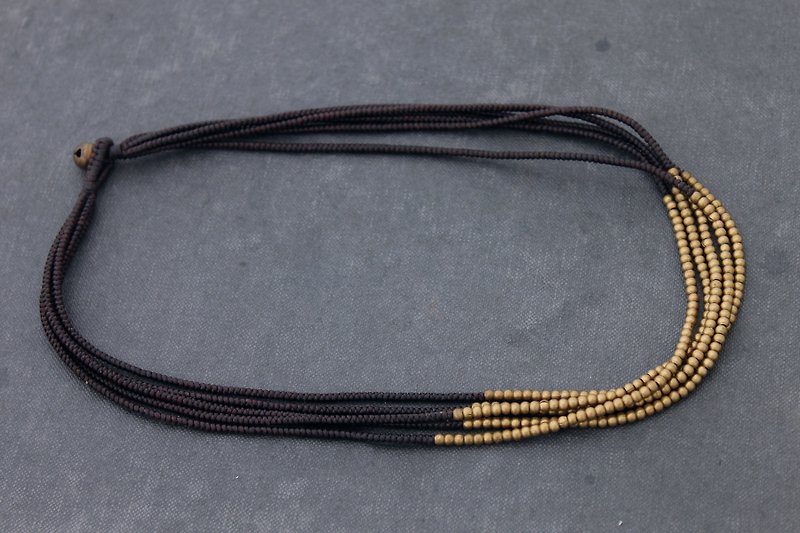 Multi Strand Short Woven Beaded Necklaces Raw Brass Brown Cord Braided Necklaces - สร้อยคอ - ทองแดงทองเหลือง สีนำ้ตาล
