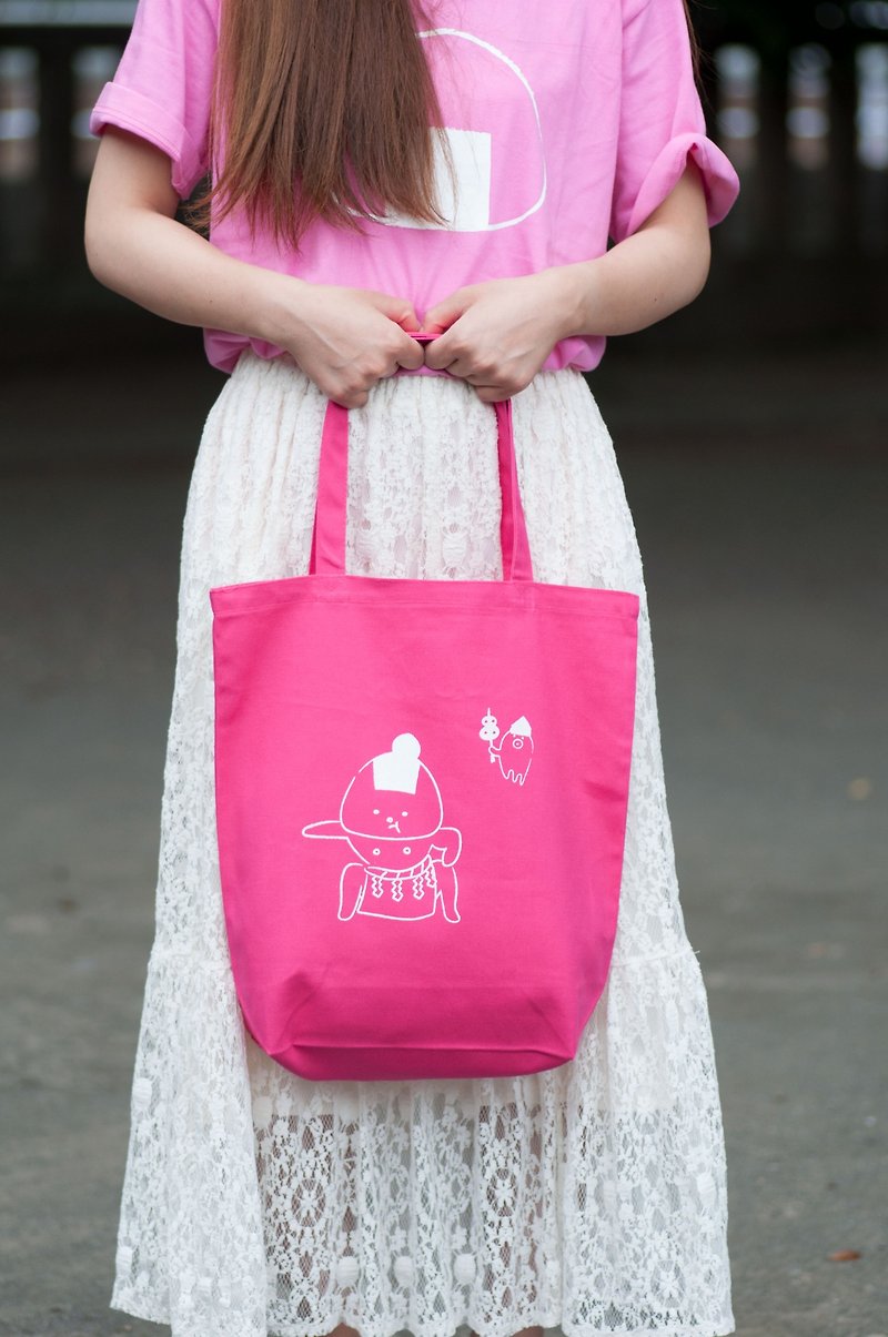 Onigiri Tote Bag Dosukoi ver. Vivid Pink - Other - Cotton & Hemp Pink