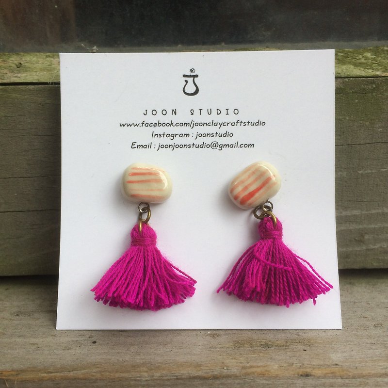 red candy tassel earring - Earrings & Clip-ons - Pottery 
