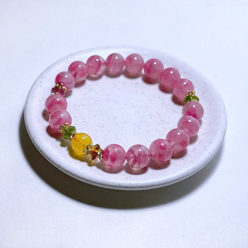 天然鉱物、桜雨翡翠ロードナイト、蜜蝋、トルマリン、925
