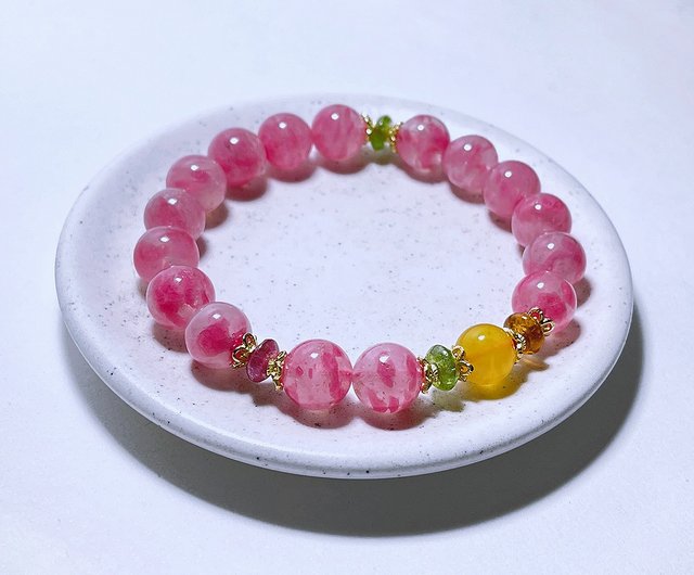 天然鉱物、桜雨翡翠ロードナイト、蜜蝋、トルマリン、925