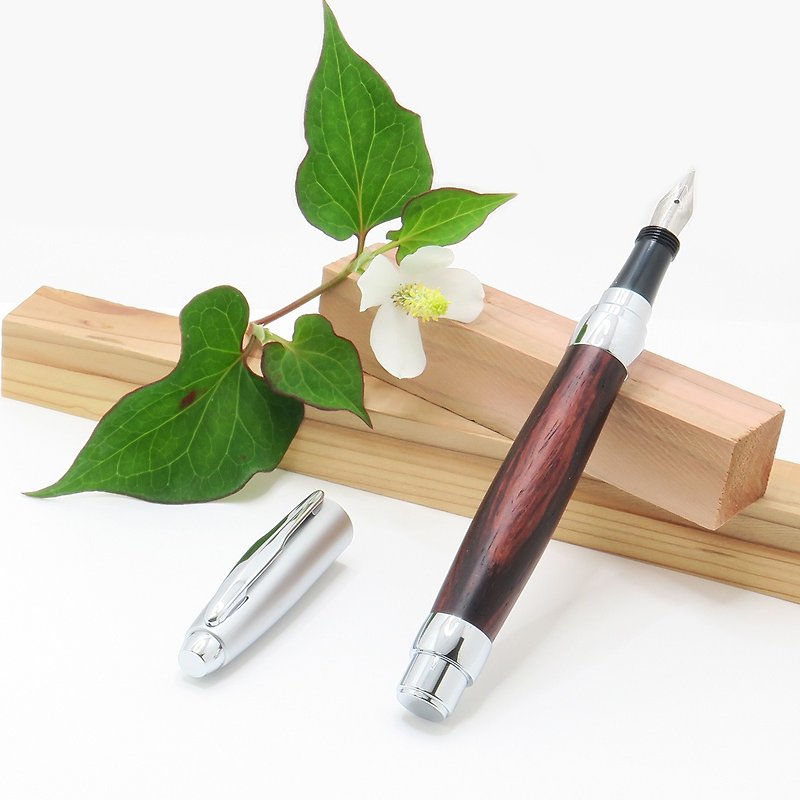 Handmade Wooden Fountain Pen Postable Twist Cap Hardwood Chrome - ปากกาหมึกซึม - ไม้ สีนำ้ตาล