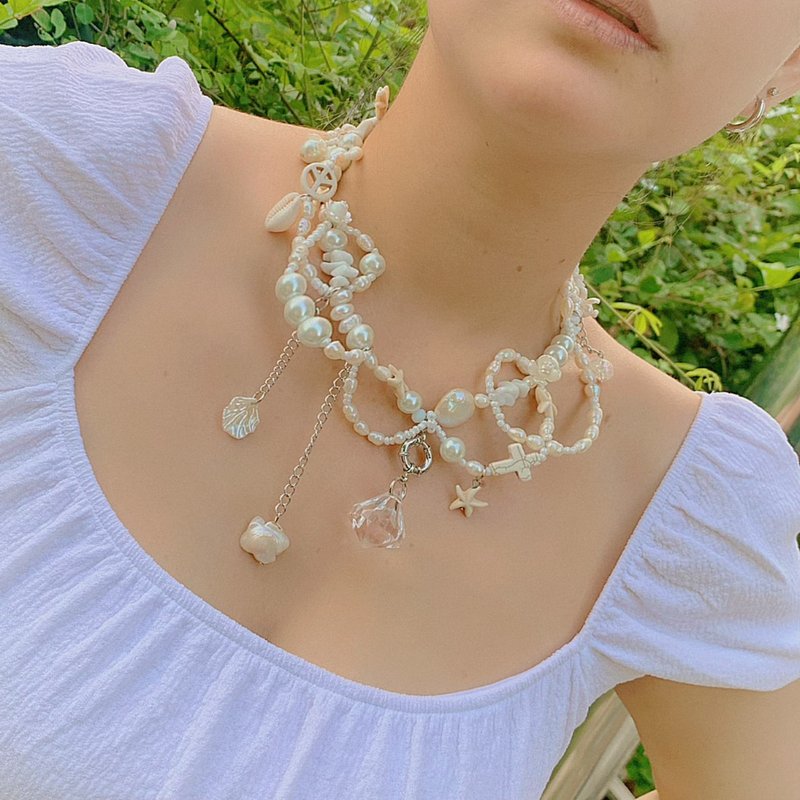 (White Ocean Dimon)Necklaces handmade by skilled artisans, layered necklaces. - Necklaces - Stone 