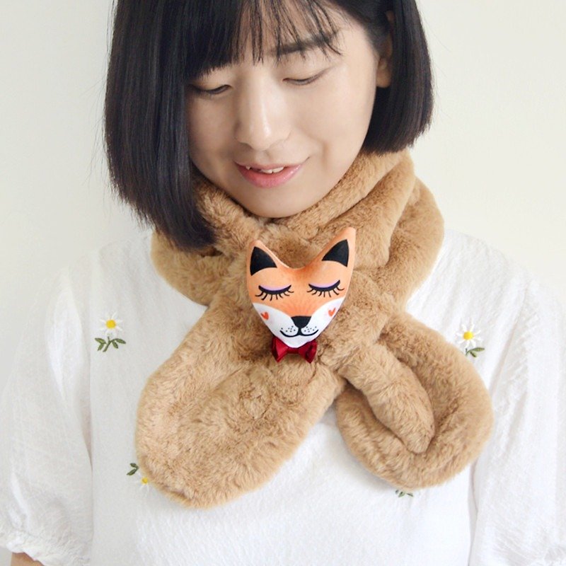 My little fox forest plush collar cute warm scarf Christmas gifts - ผ้าพันคอ - ผ้าฝ้าย/ผ้าลินิน สีนำ้ตาล