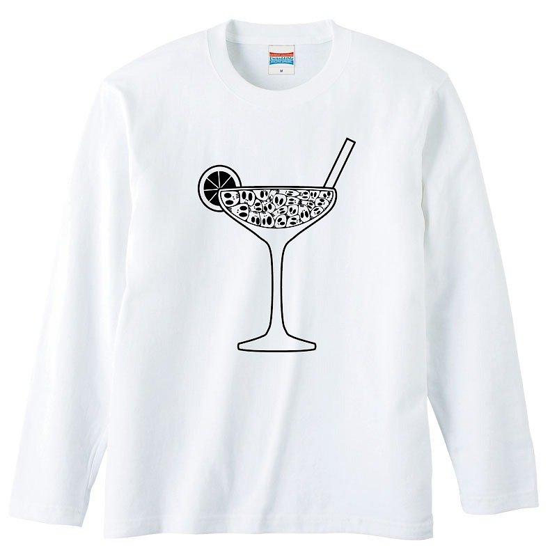 ロングスリーブTシャツ / Skull Drink - 男 T 恤 - 棉．麻 白色