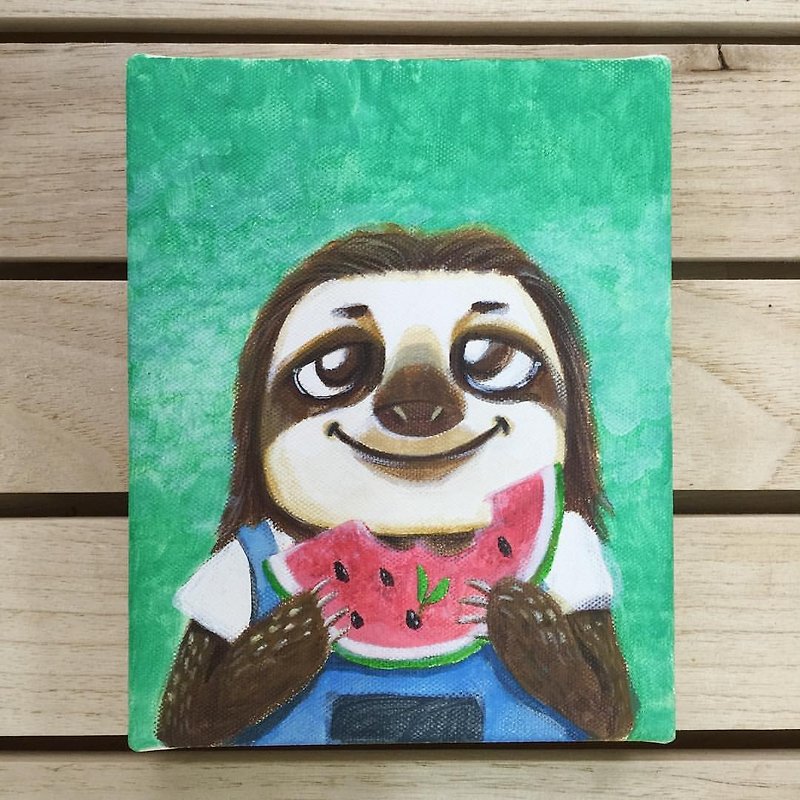 Small frame of the original painting, "Mr. lazy tree" watermelon | animals daily series | - Posters - Other Materials Green