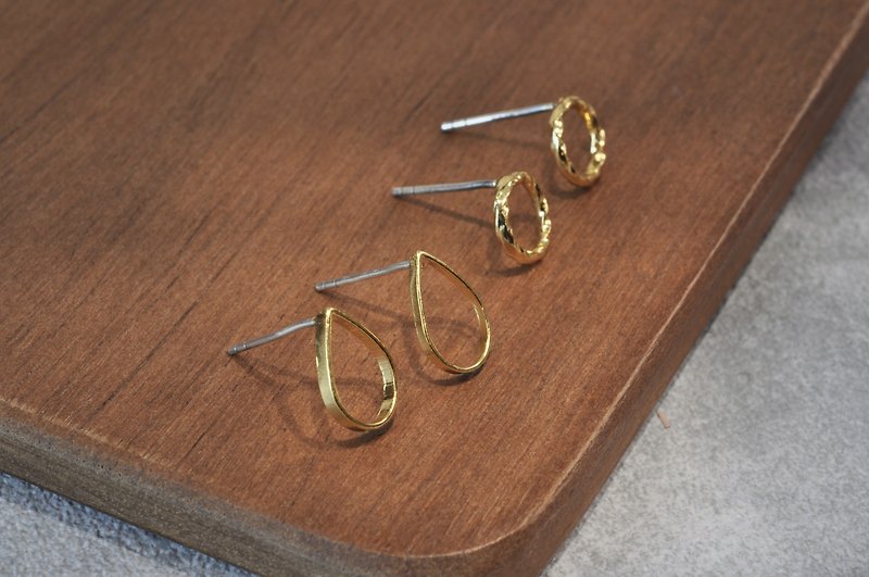 Ermao Silver[Simple Gold-plated Frame Earrings Series] Raindrops, Round Twist - ต่างหู - ทองแดงทองเหลือง สีทอง