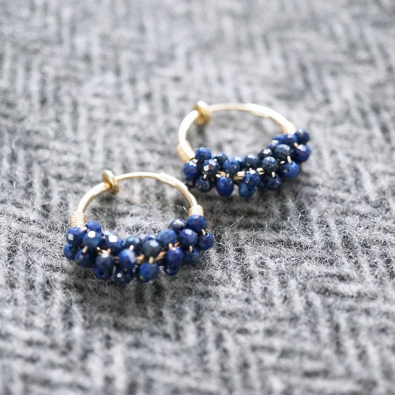 ITS-E104 [Gemstone Earrings and Lapis Lazuli] Lapis Lazuli Circle Clip-On Earrings. - ต่างหู - เครื่องประดับพลอย สีน้ำเงิน
