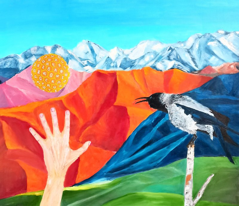 Mountain Painting /Raven Original Art /Landscape Oil Painting/ Wall Art Style - Posters - Cotton & Hemp Multicolor