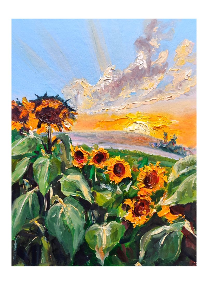 Landscape Painting, Handmade Art, Sunflower, Original Oil Painting, Hanging Art - 海報/掛畫/掛布 - 其他材質 黃色