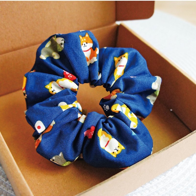 Lovely [Japanese cloth custom] Japan Shiba Inu hair bundle, colon hair bundle, donut hair bundle, quiet blue E - Hair Accessories - Cotton & Hemp Blue