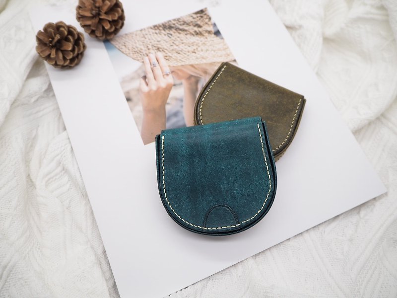 [Hand-stitched] Italian cowhide horseshoe coin purse - Coin Purses - Genuine Leather Green