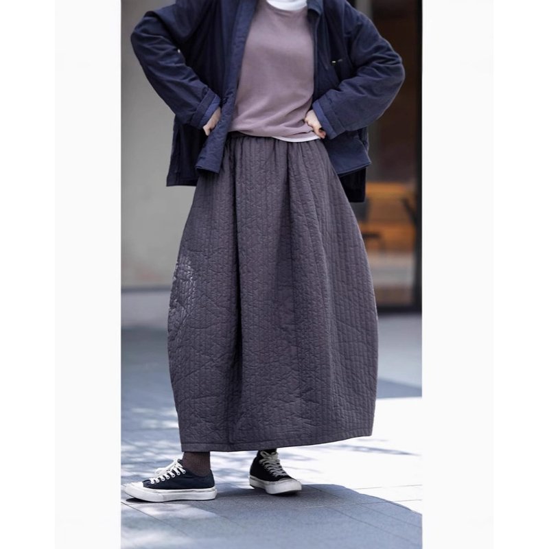 Grey simple loose all-match skirt - กระโปรง - ผ้าฝ้าย/ผ้าลินิน 