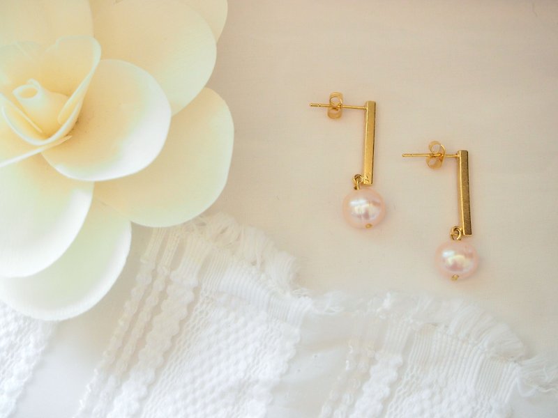 Anniewhere | Classic | Geometric Ear Pin Pearl Earrings - Earrings & Clip-ons - Gemstone Gold