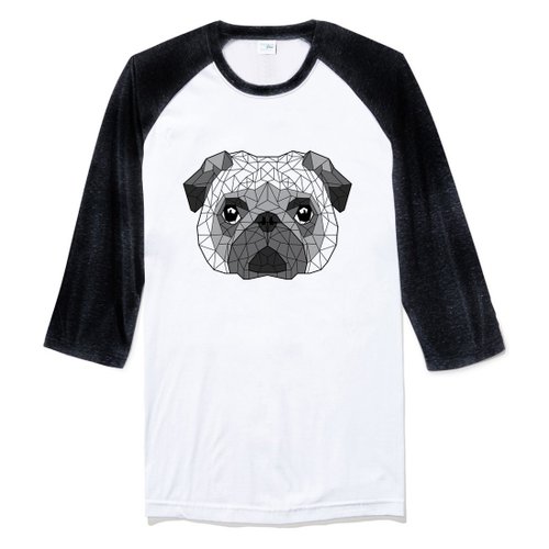 hipster Geometric Pug 中性七分袖 T恤 白黑色 幾何 巴哥 哈巴狗 法鬥 狗 犬 動物 美國棉