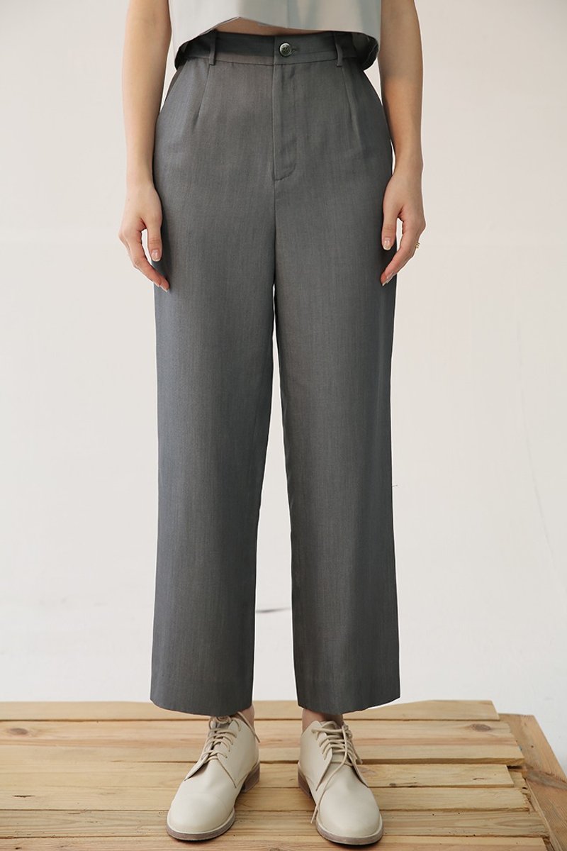 高級亞麻 高腰 微辣 寬松 九分褲 - 女長褲 - 棉．麻 灰色