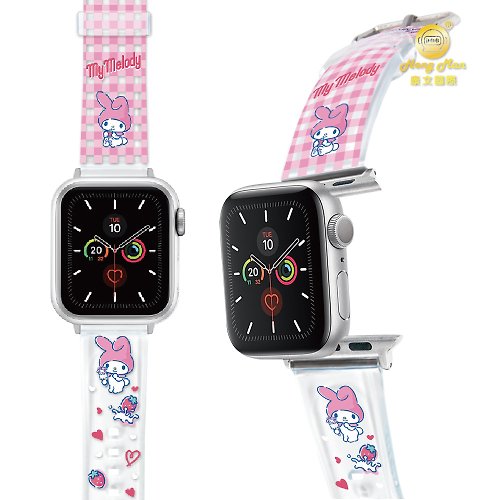 HongMan康文國際 三麗鷗系列 美樂蒂 Apple Watch PVC 果凍透明錶帶 MM 草莓牛奶