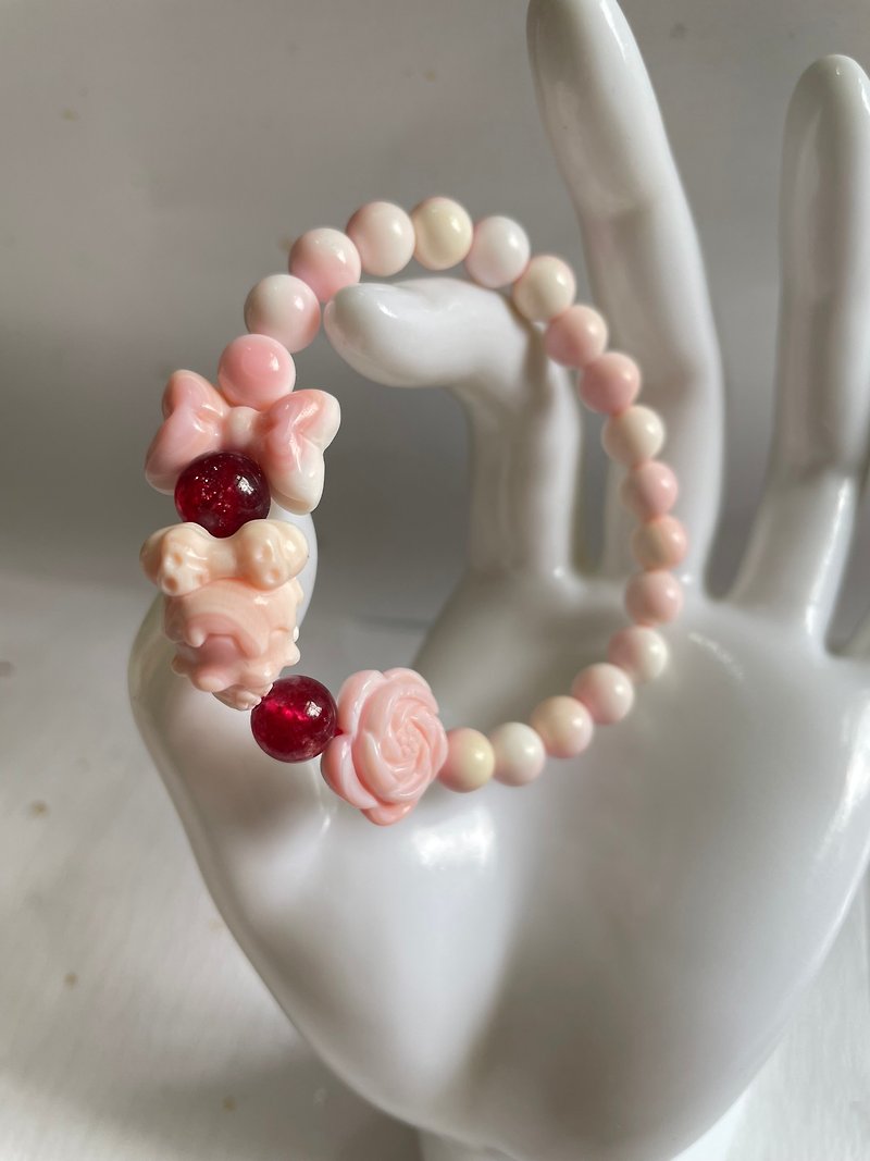 Strawberry Summer Dream Queen Shell Rouge Shell Strawberry Crystal Bracelet - สร้อยข้อมือ - เปลือกหอย สึชมพู