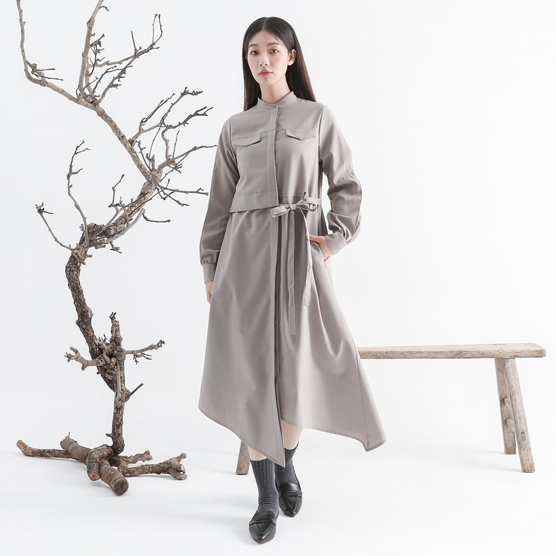 [Classic original] Outstand_unparalleled asymmetrical dress_CLD505_grey - One Piece Dresses - Polyester Gray