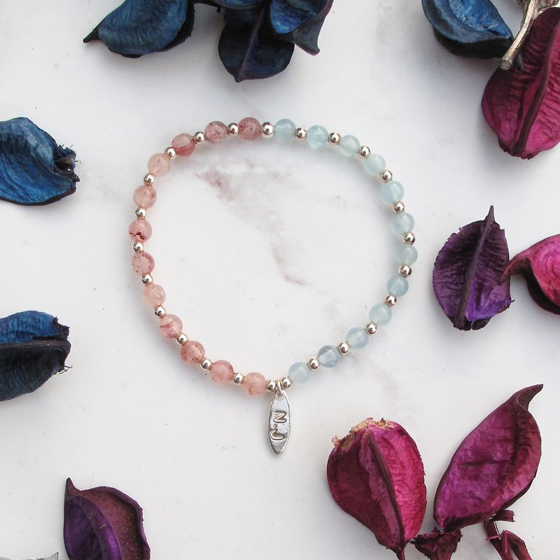 [Customized Crystal Bracelet] Lucky Charm Peach Blossom Silver Crystal Sterling Silver Bracelet | - Bracelets - Gemstone Multicolor
