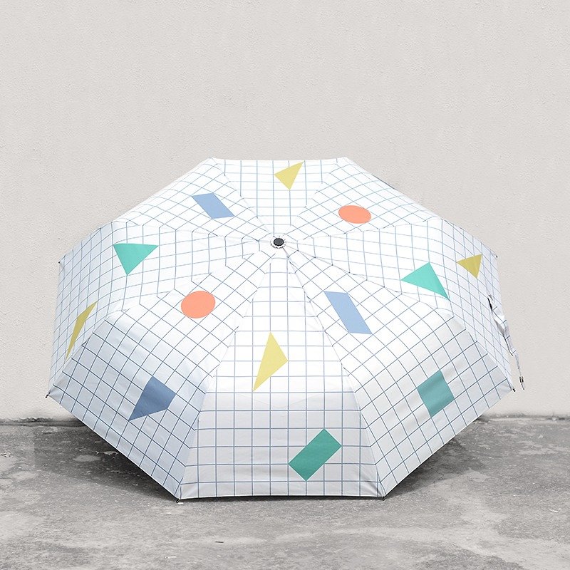 NoMatch不合設計幾何課格紋印花黑膠塗層防曬晴雨兩用三摺傘 - 雨傘/雨衣 - 防水材質 白色