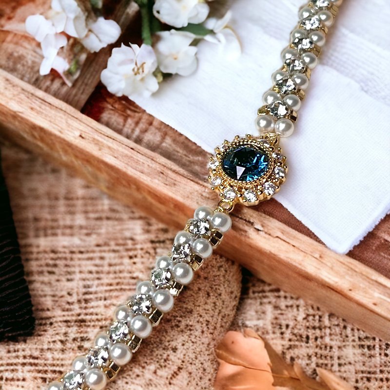 GI Bracelet【Cobalt Blue】Pearl Bracelet Woven Bracelet Bracelet Bracelet - Bracelets - Gemstone Khaki
