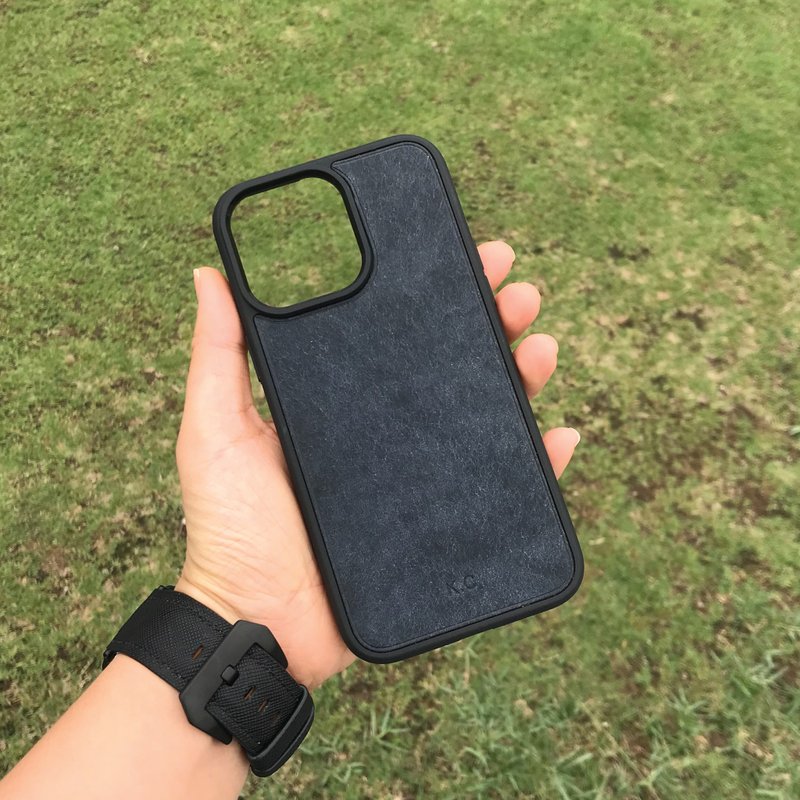 【iPhone Case】Dark Blue Pueblo | Shockproof | Handmade Leather in Hong Kong - เคส/ซองมือถือ - หนังแท้ สีน้ำเงิน