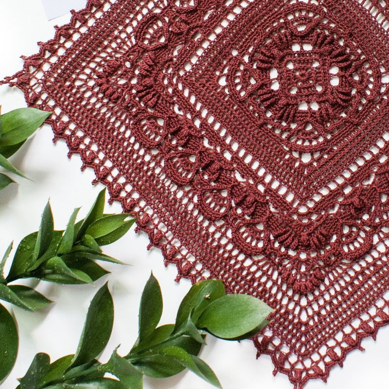 Burgundy tableware Lace placemat for dining decor Natural cotton table coaster - Place Mats & Dining Décor - Cotton & Hemp Purple