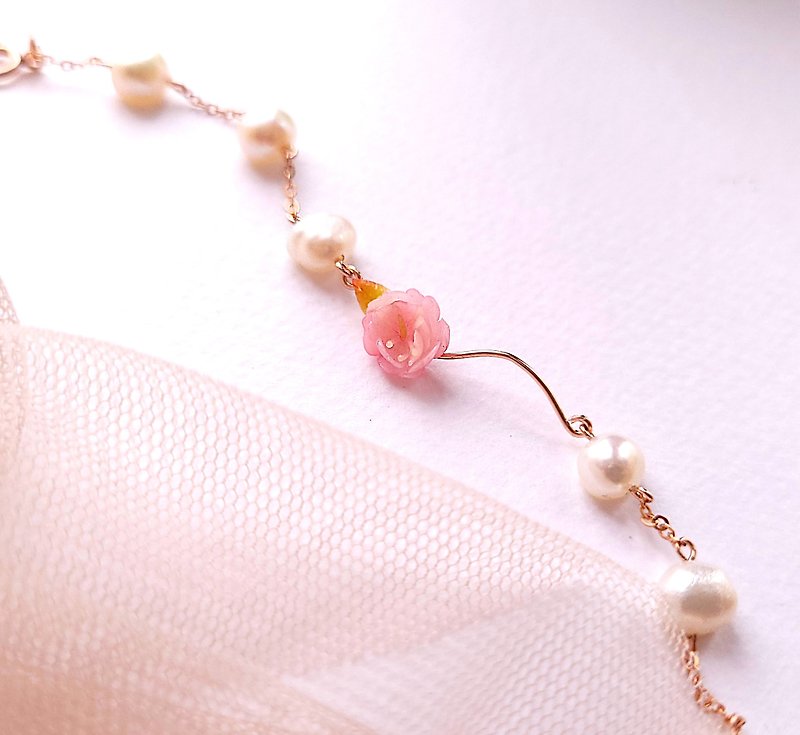 Sakura Goddess's Oath 14K Gold Bracelet (Rose Gold) - สร้อยข้อมือ - ดินเหนียว สึชมพู