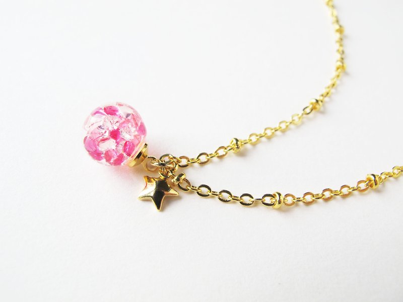 ＊Rosy Garden＊Pink crystal water inside glass ball necklace - สร้อยคอทรง Collar - แก้ว สึชมพู