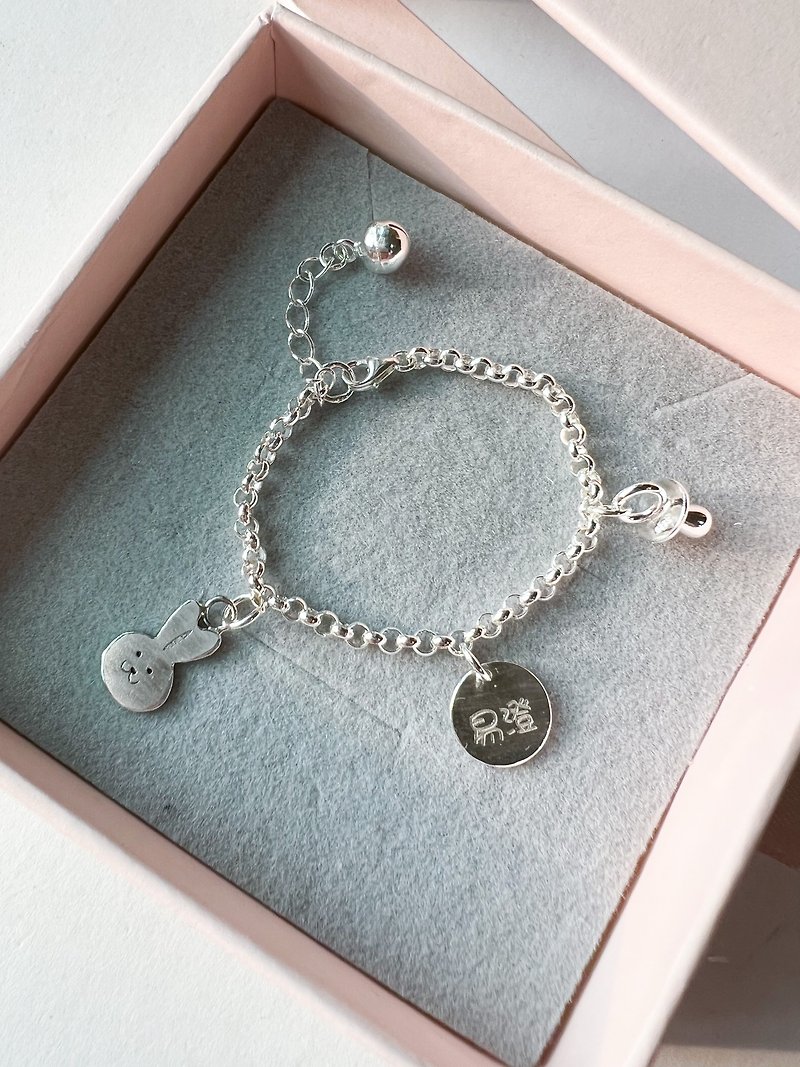 Mini Bunny Model-925 Sterling Silver Bracelet-Mid-month Birthday Gift-Engraving Model - Baby Accessories - Sterling Silver Silver