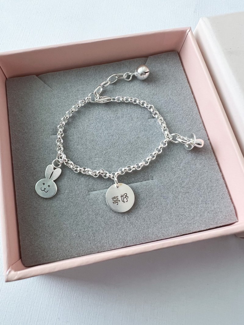 Mini Bunny Model-925 Sterling Silver Bracelet-Mid-month Birthday Gift-Engraving Model - เครื่องประดับ - เงินแท้ สีเงิน