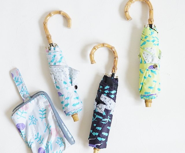 竹ハンドル UVカット折りたたみ傘 flower 紫外線99.9%カット 晴雨兼用