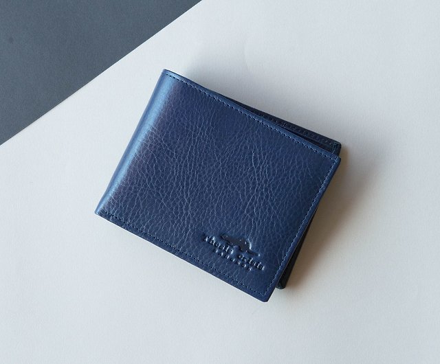 SHORT WALLET FOR MAN MADE OF THAI VEGETABLE TANNED LEATHER-NAVY/DARK BLUE