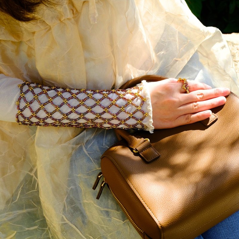 Amber beaded hollow sleeves - Gloves & Mittens - Glass Brown