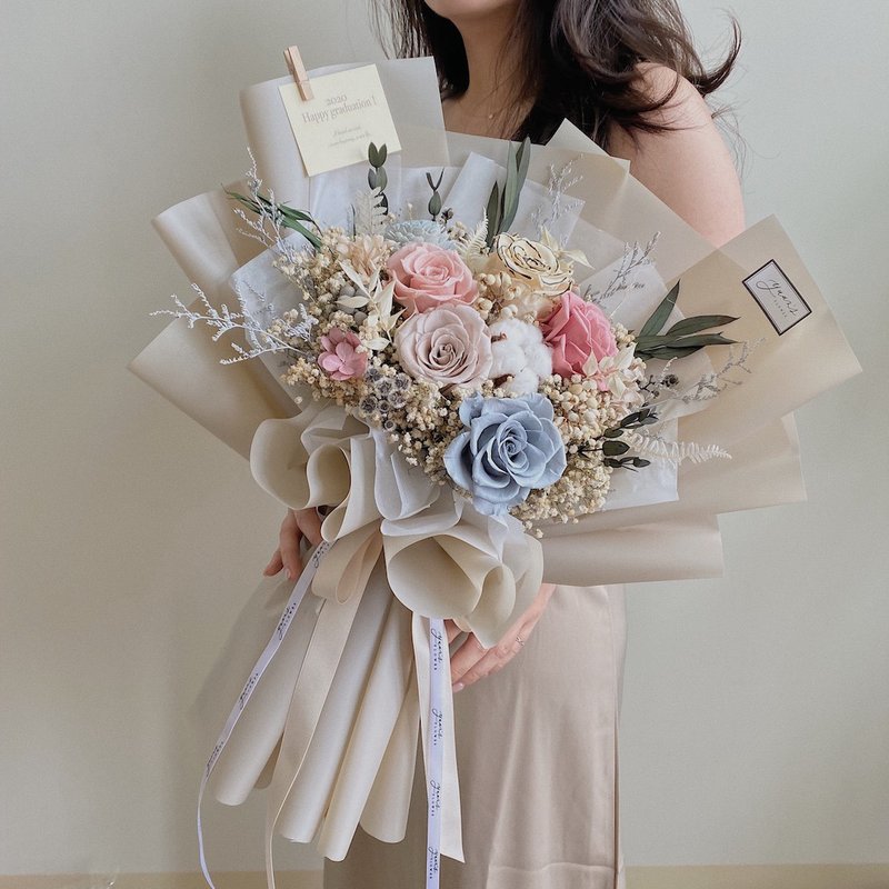 Carmine Pink Large Bouquet Romantic Light String Valentine's Day Eternal Flower Graduation Bouquet Birthday Gift Diffuser - ของวางตกแต่ง - พืช/ดอกไม้ หลากหลายสี