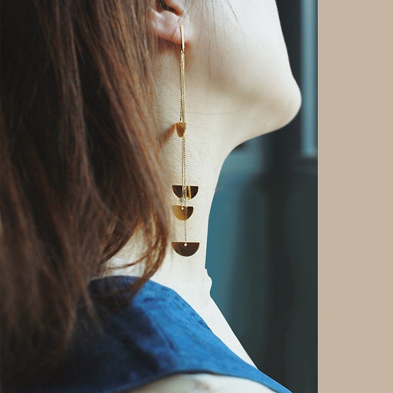 MissQueeny lover fan long earrings 2 / natural pearl tassel ear elegant semicircular piece set / ear line - Earrings & Clip-ons - Other Metals Gold