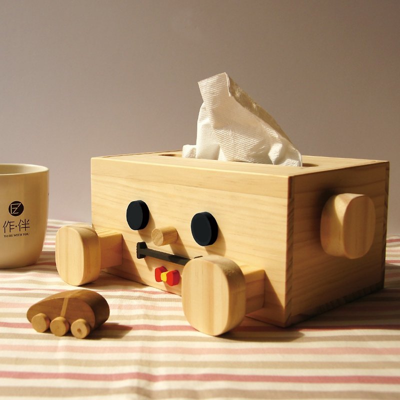 木製機器人面紙盒-手工製作 - 收納箱/收納用品 - 木頭 咖啡色