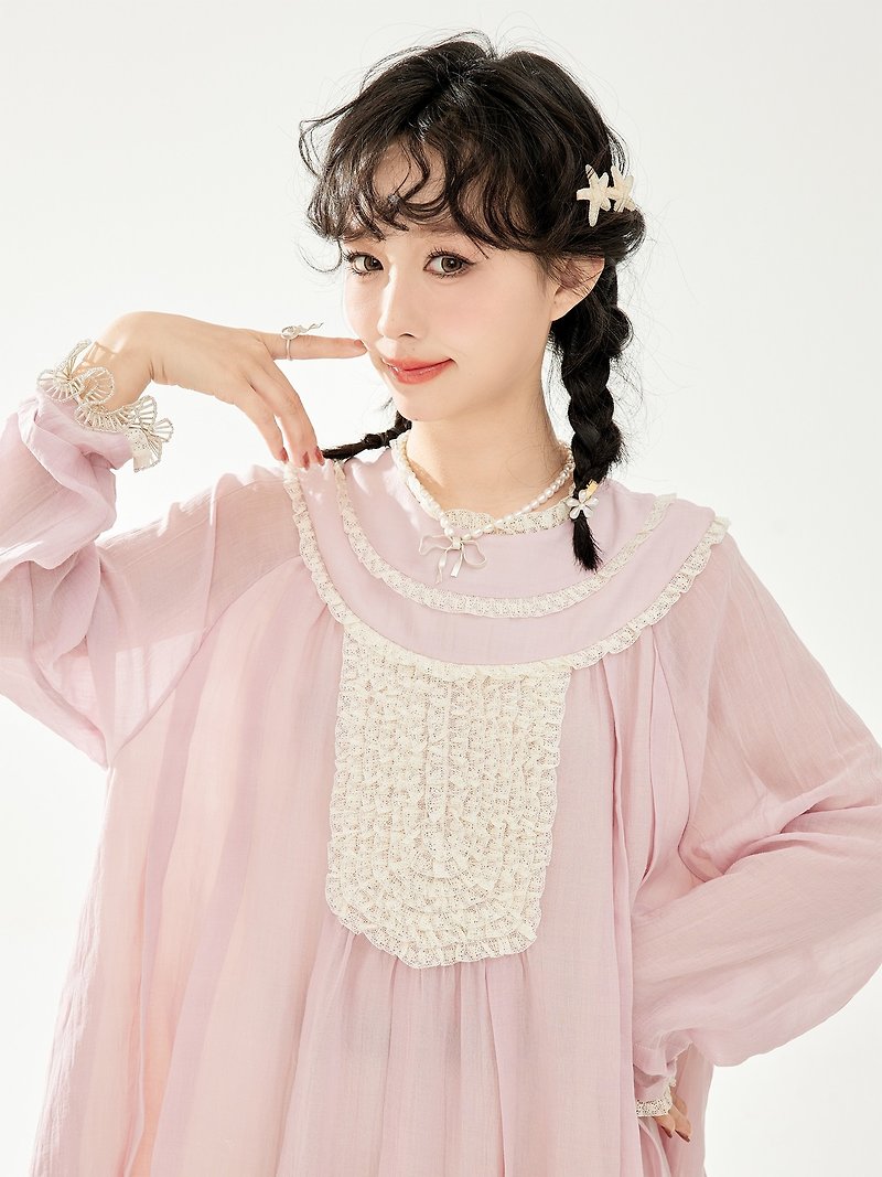 Princess Ruoruo sweet and gentle lace dress - One Piece Dresses - Other Materials Pink