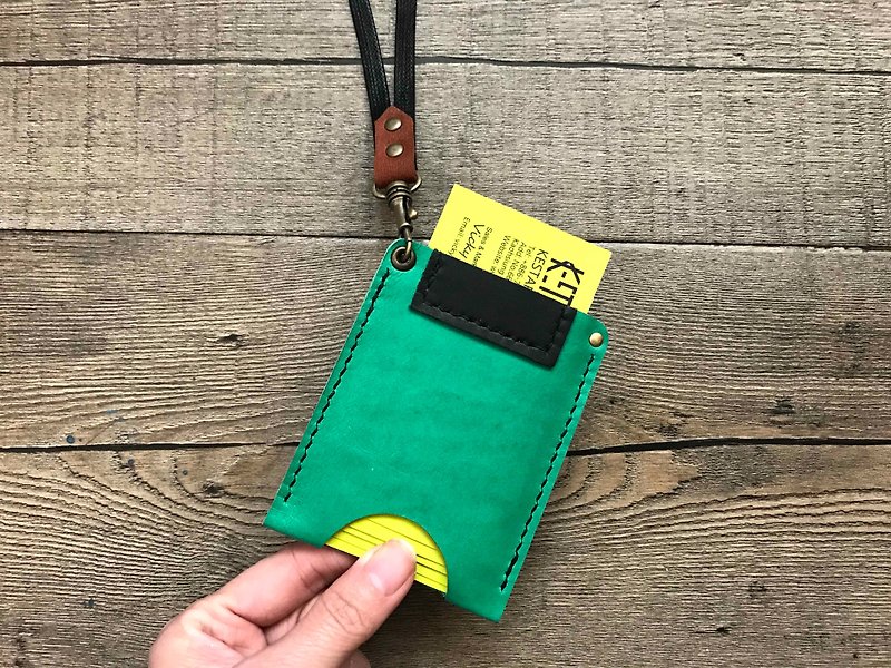 POPO│ Summer Green │ ID card sets. Business card sets │ leather - ที่ใส่บัตรคล้องคอ - หนังแท้ สีเขียว