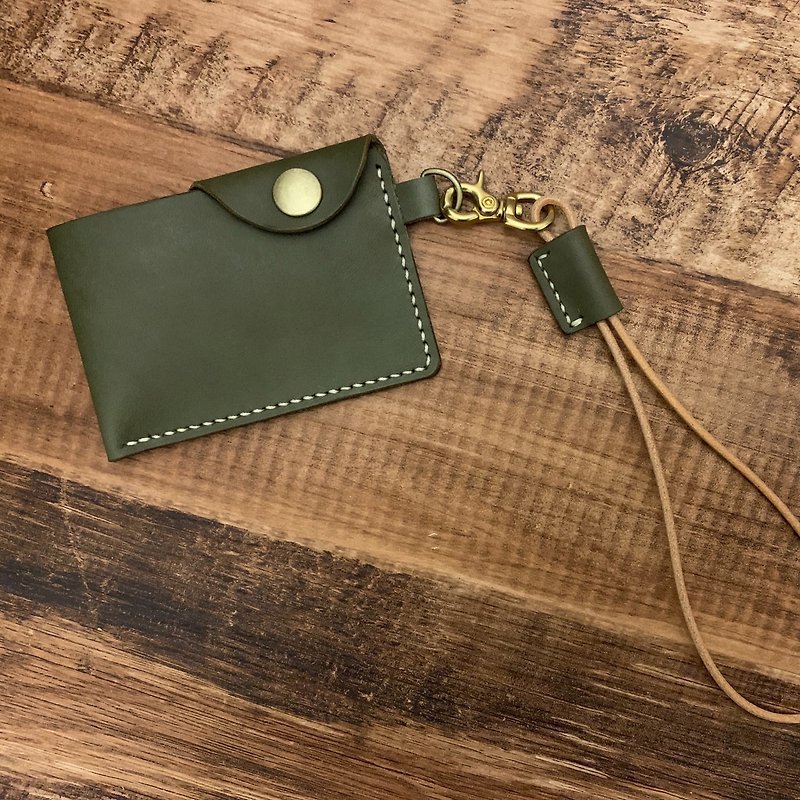 【Customized】Leather Ticket Card Storage Bag Stone Green Travel Card Custom Gift Lettering - ID & Badge Holders - Genuine Leather Green