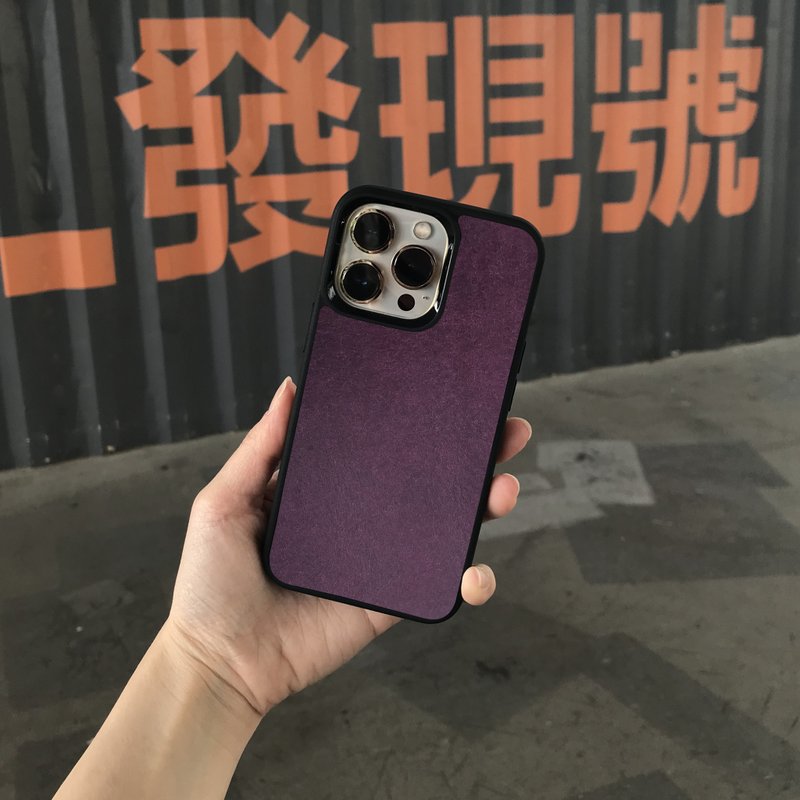 iPhone16/15/14~7 phone case-Italian genuine leather anti-fall phone case-includes engraved and embossed text - เคส/ซองมือถือ - หนังแท้ สีม่วง