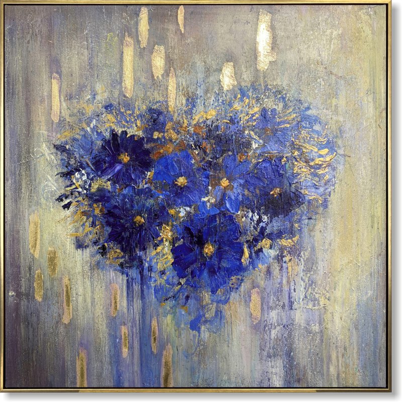 Abstract Heart Flower Painting Romantic Wall Art Colorful Painting Very Peri Art - 壁貼/牆壁裝飾 - 壓克力 多色