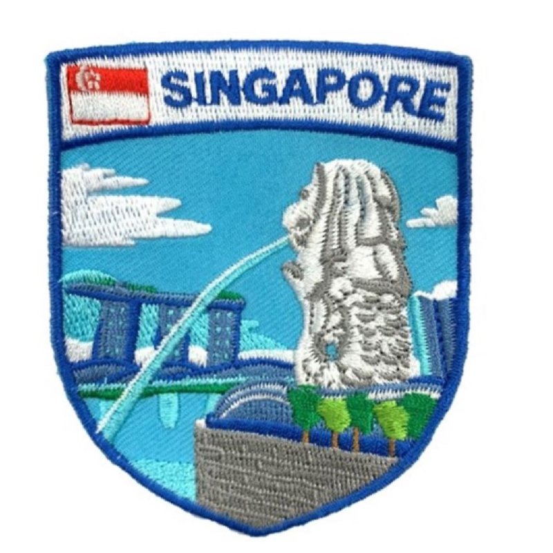 Singapore Merlion Sands Hotel Coat Electric Embroidery Wenqing Design Fabric Badge DIY Creative Pa - เข็มกลัด/พิน - งานปัก หลากหลายสี