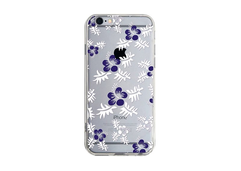 Purple flower transparent phone case suitable for iPhone13 Samsung Huawei Sony Xiaomi 12 11 Pro Max - เคส/ซองมือถือ - พลาสติก สีน้ำเงิน