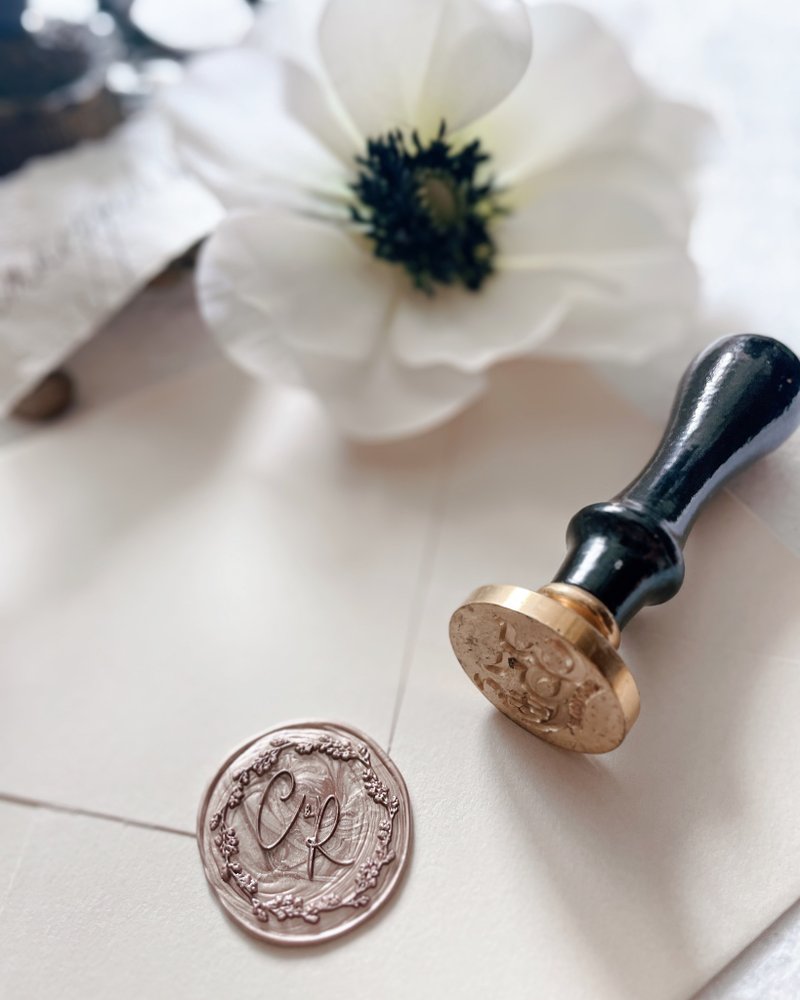 PERSONALIZED WAX SEAL STAMP CUSTOM DESIGN WITH SEALING WAX 50s - Stamps & Stamp Pads - Wood Black