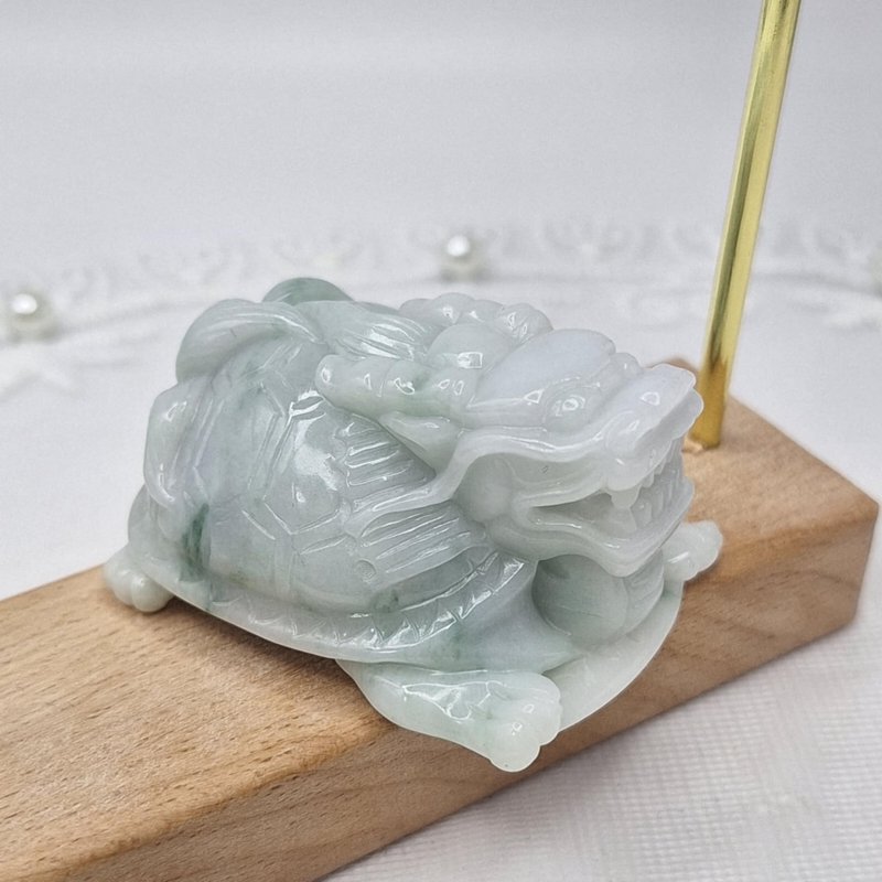 Warm blue background floating flower dragon turtle ornaments | Natural Burmese jade A grade jadeite - Items for Display - Jade 