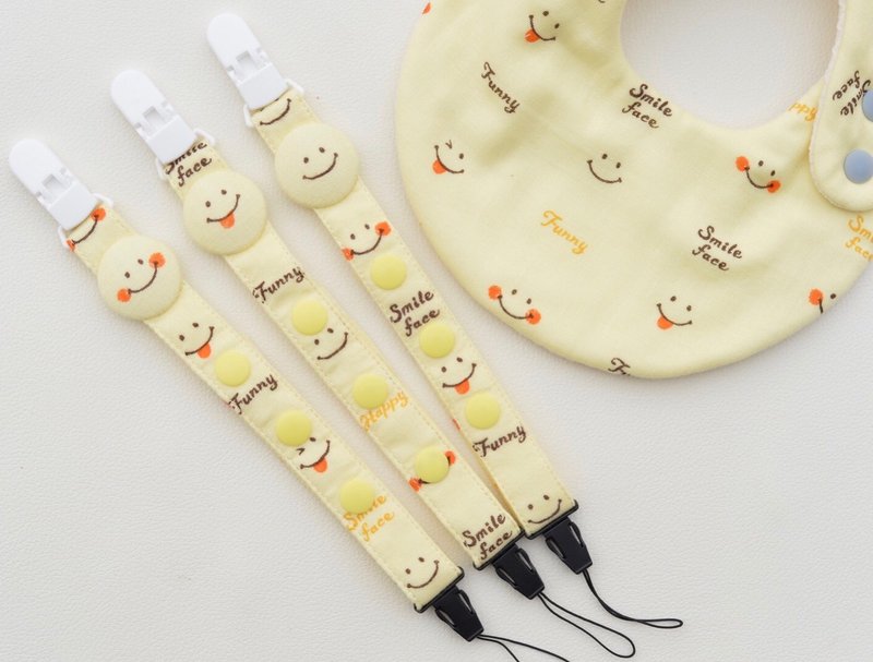 手工馬卡龍奶嘴鍊-微笑 - 其他 - 棉．麻 黃色