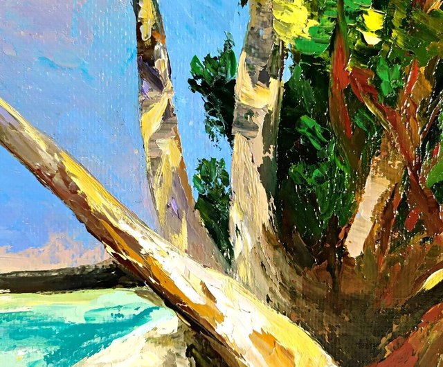 カラフルな太陽とヤシの木の絵画 ハッピーアート