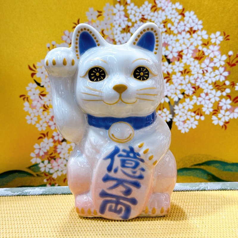 【桃耀億金】日本清水燒招財貓 | 花結晶 桃白 - 億万両 右 - 擺飾/家飾品 - 瓷 白色